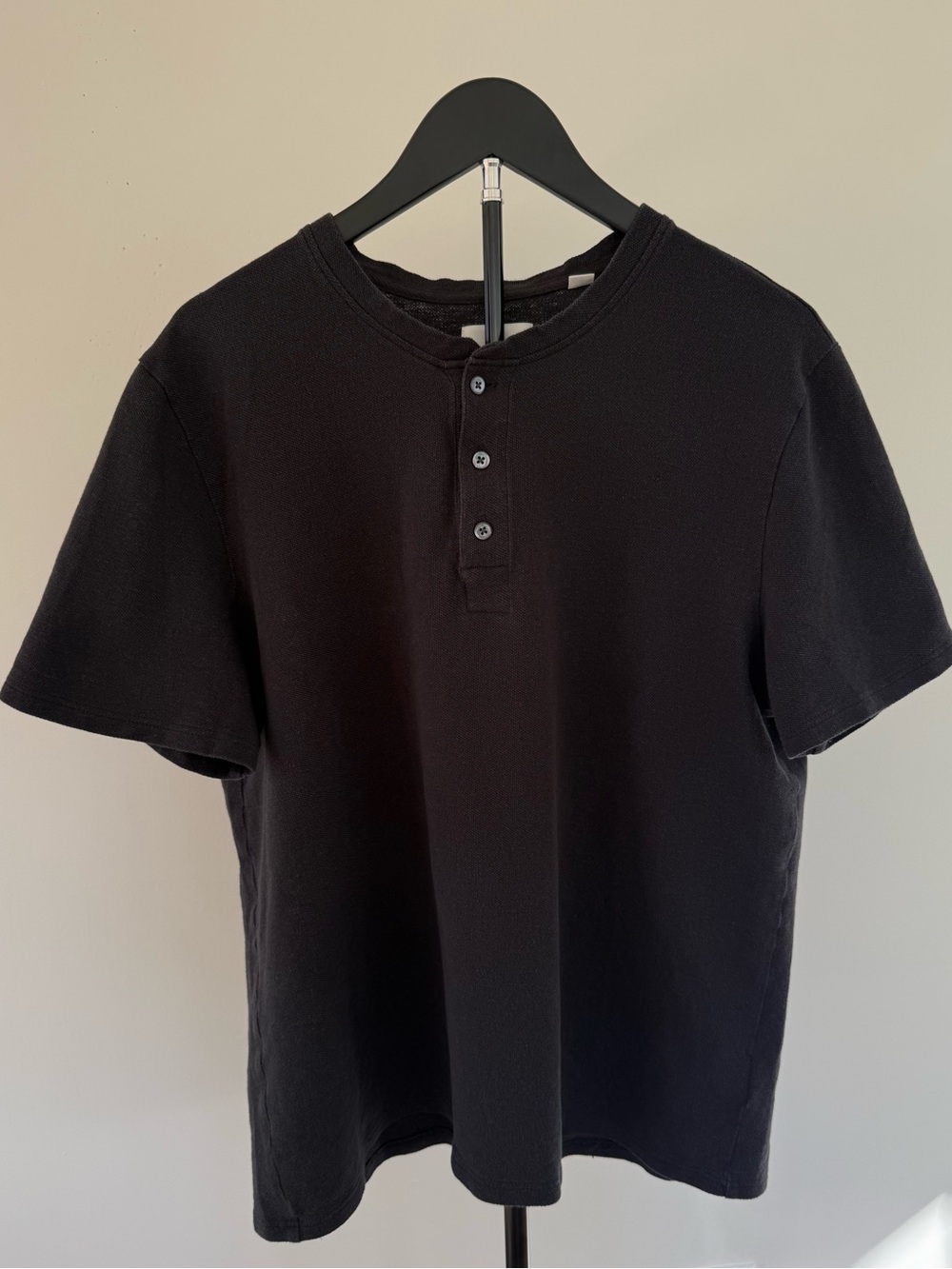 Billy Reid Black Short-Sleeve Hemp Cotton Henley Shirt